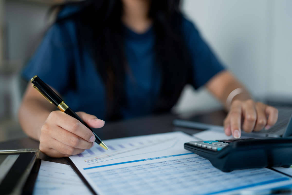 Accountant at work on spreadsheets
