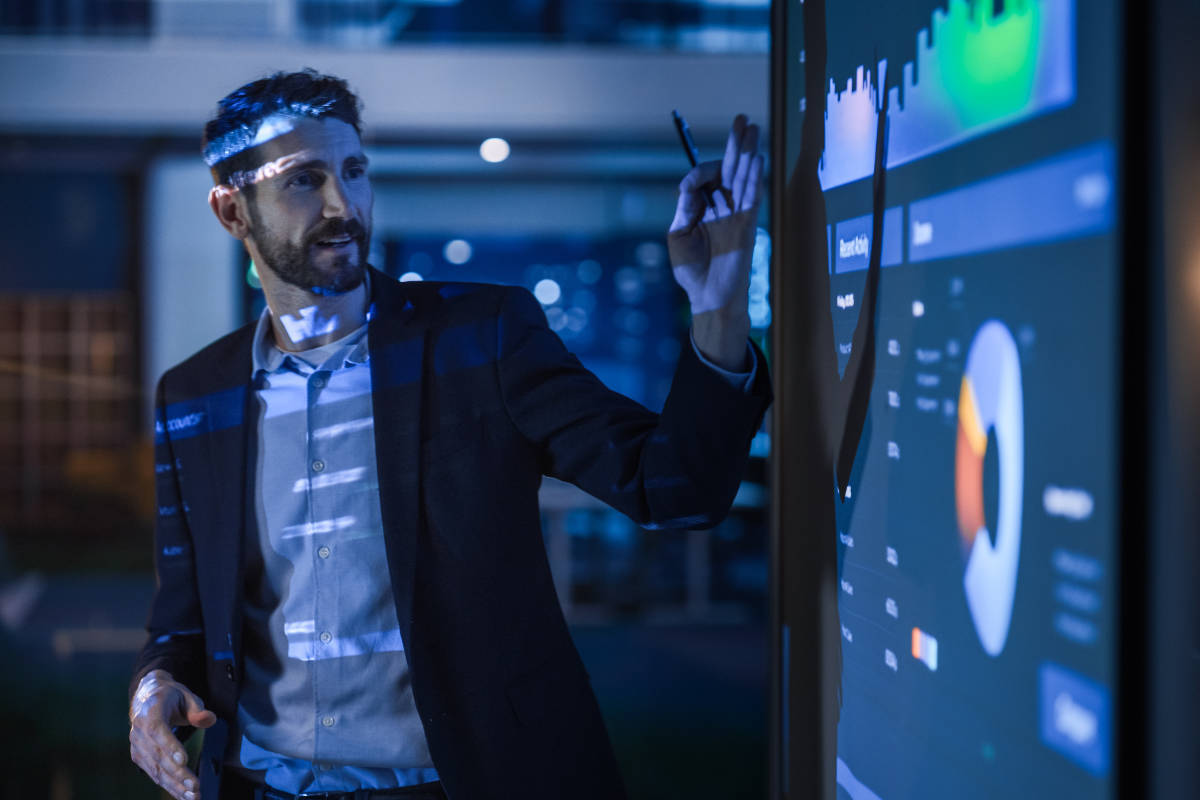 Financial expert showing the results of stock market investments