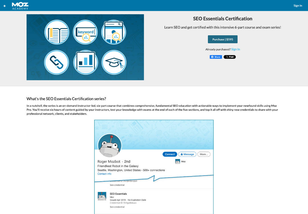 MOZ SEO Essentials Certification