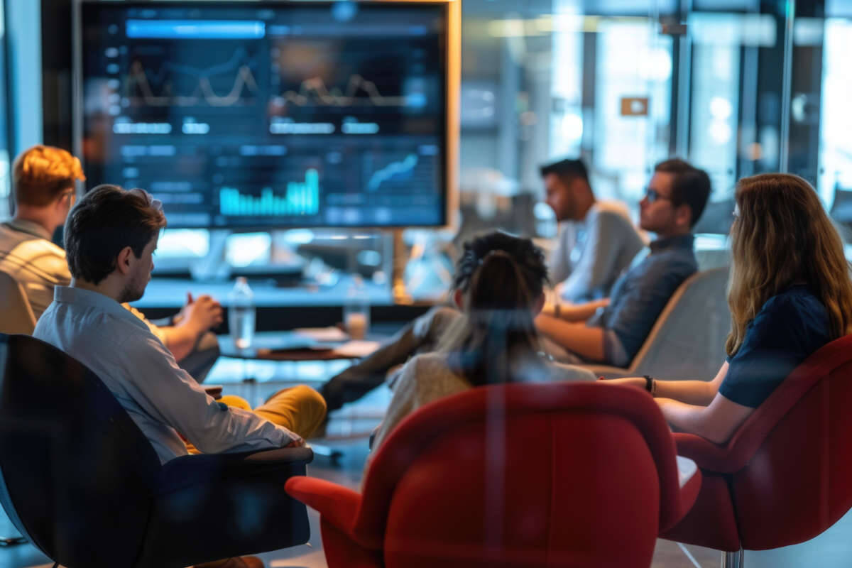 Modern office workers at a fintech business