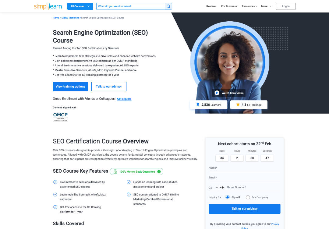 Simplilearn SEO course