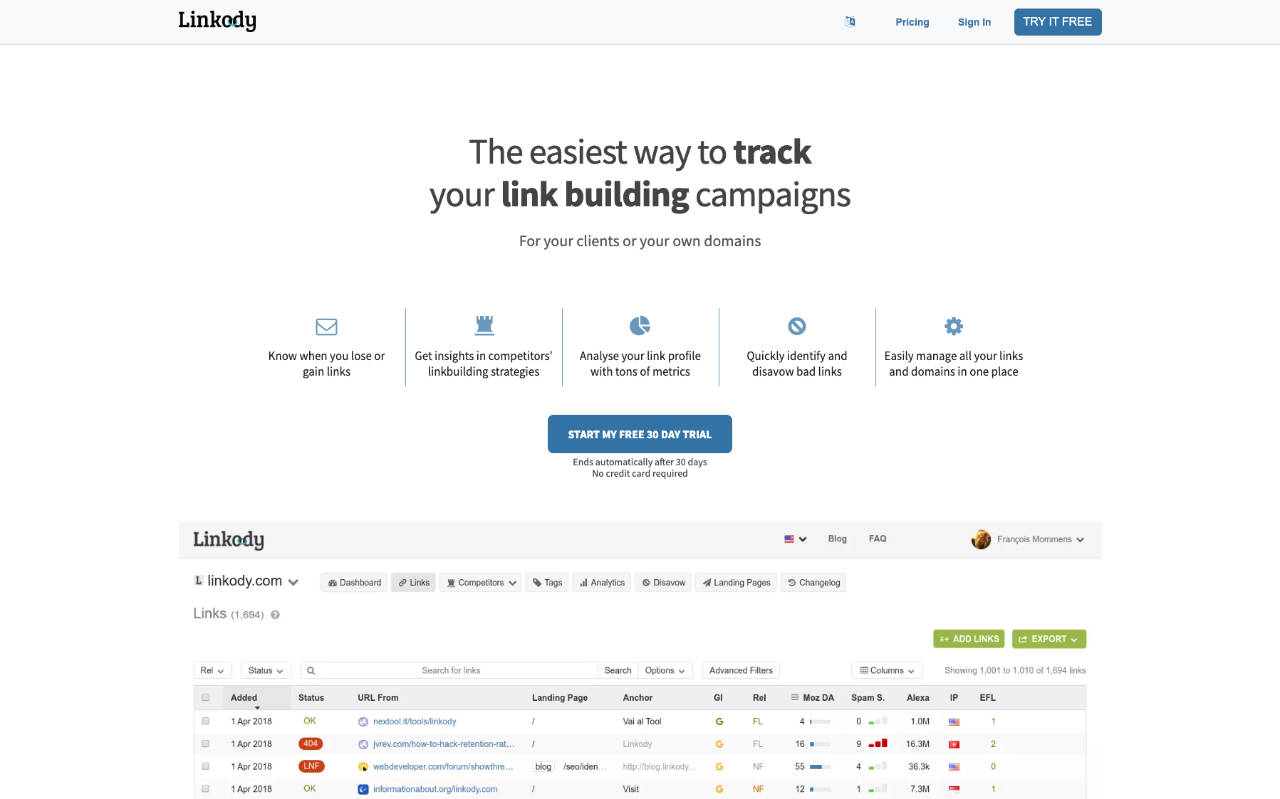 Monitor your backlinks with Linkody